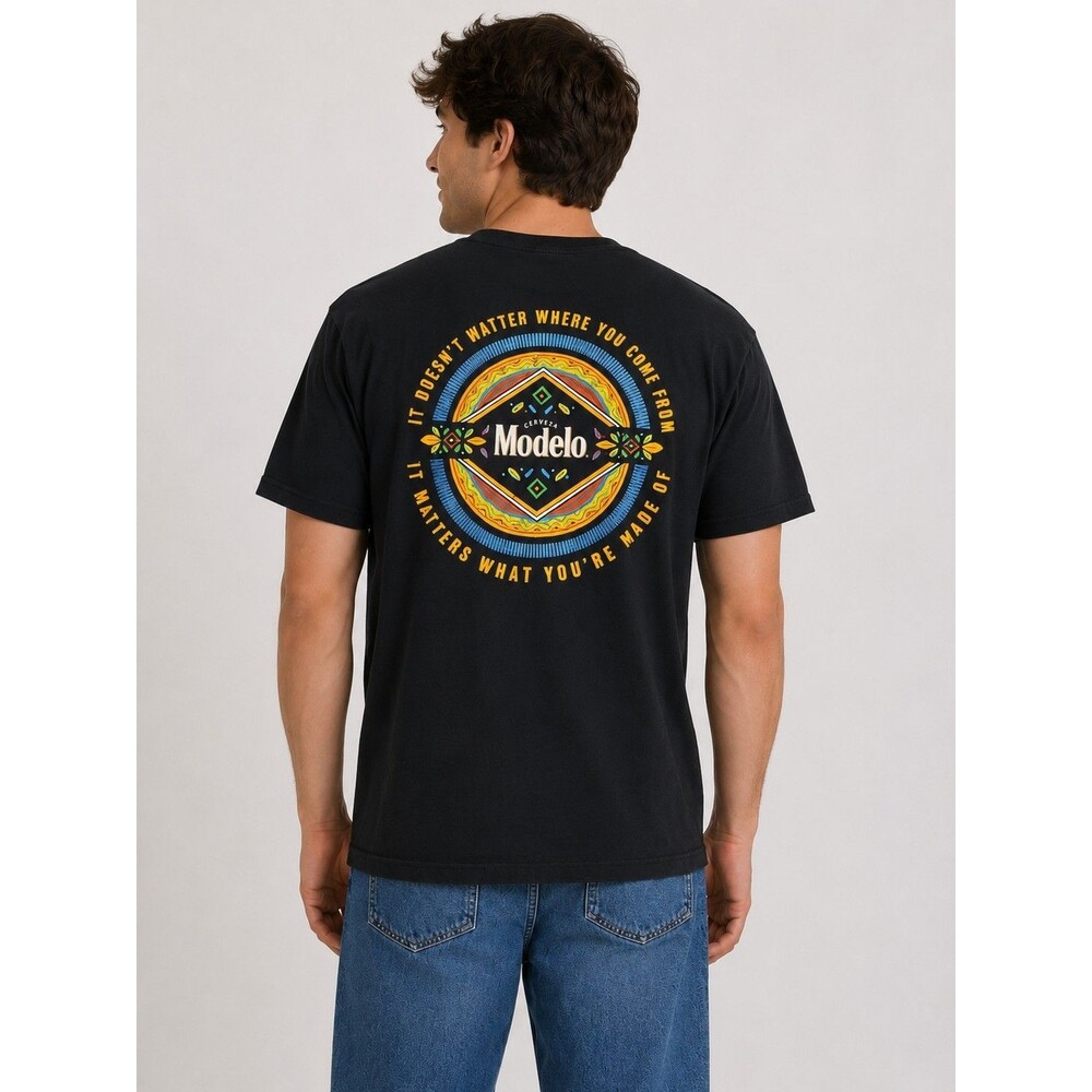 Modelo Beer Graphic Back Print Black T-Shirt Men’s Casual Short Sleeve Tee L
